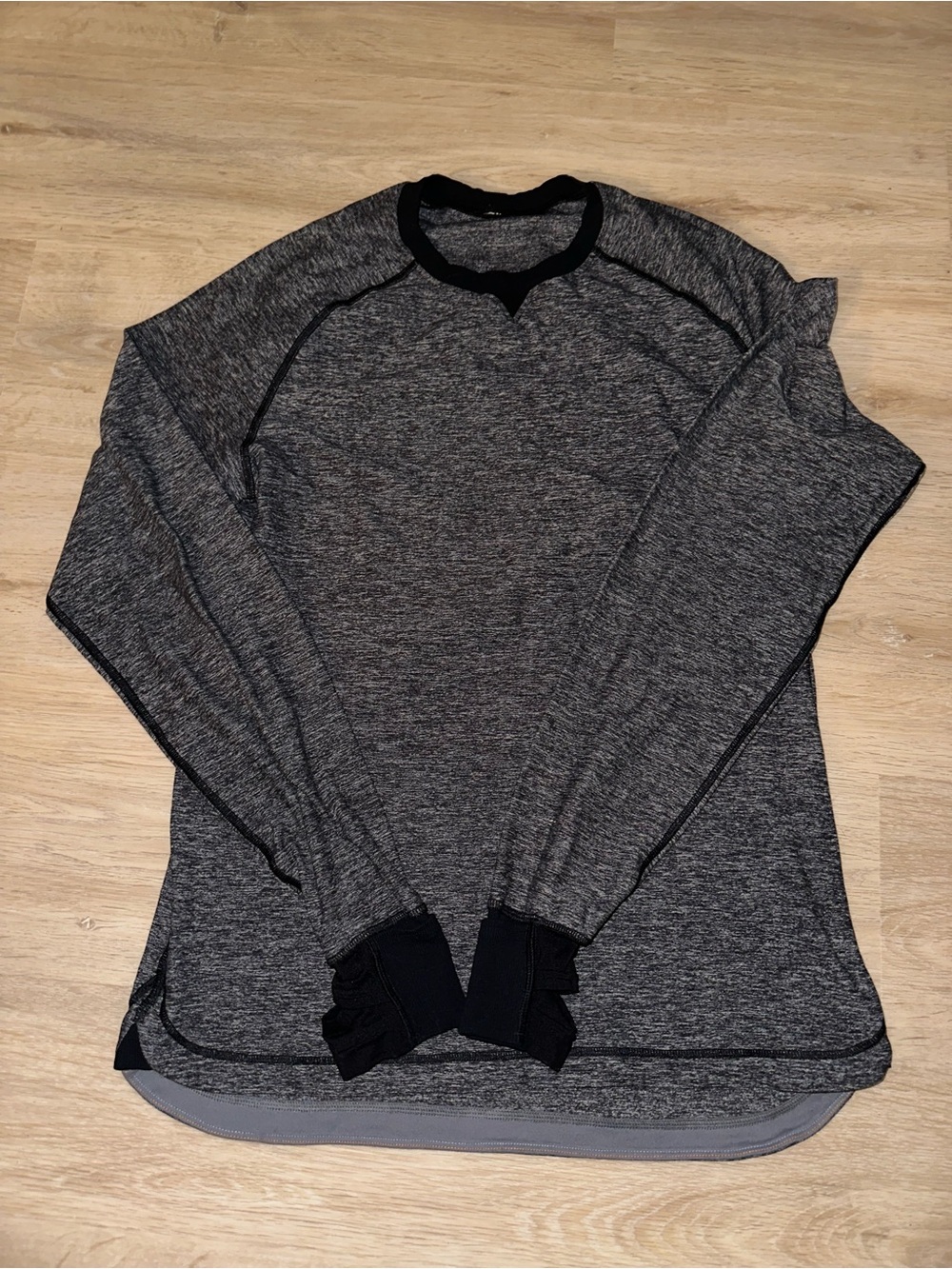 Lululemon Heathered Grey Long Sleeve Athletic Top with Black Trim